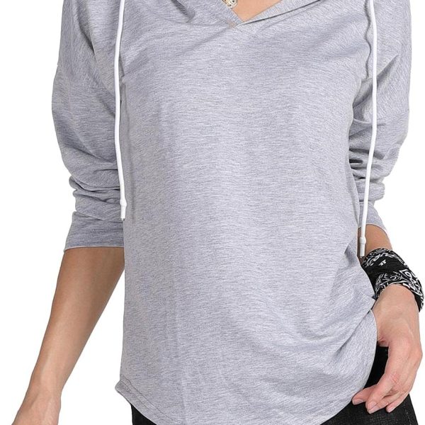 MAGICMK Women’s Deep V Neck Long Sleeves Drawstring Curved Bottom Sweatshirt Hoodie Loose Tops Blouses