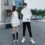 ⁦MAISHUSHU Couple Matching Hoodies Sweatshirt White Sport Clothes College School Fashion Style Young Pair Lovers Women Outfit Wear (White,Woman M (45-55kg))⁩ - الصورة ⁦2⁩