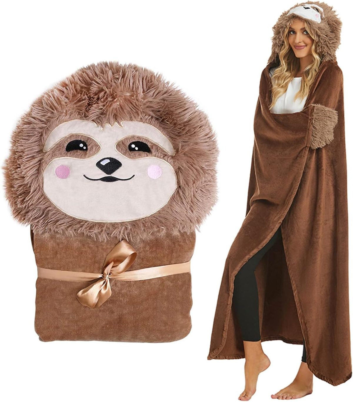 ⁦MAKINGTEC Sloth Wearable Hooded Blanket for Adults, Warm and Cozy Oversized Hoodie, Premium Sherpa and Soft Flannel Fleece, Gifts for Women⁩ - الصورة ⁦1⁩