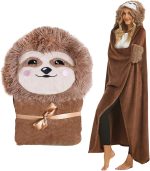 MAKINGTEC Sloth Wearable Hooded Blanket for Adults, Warm and Cozy Oversized Hoodie, Premium Sherpa and Soft Flannel Fleece, Gifts for Women