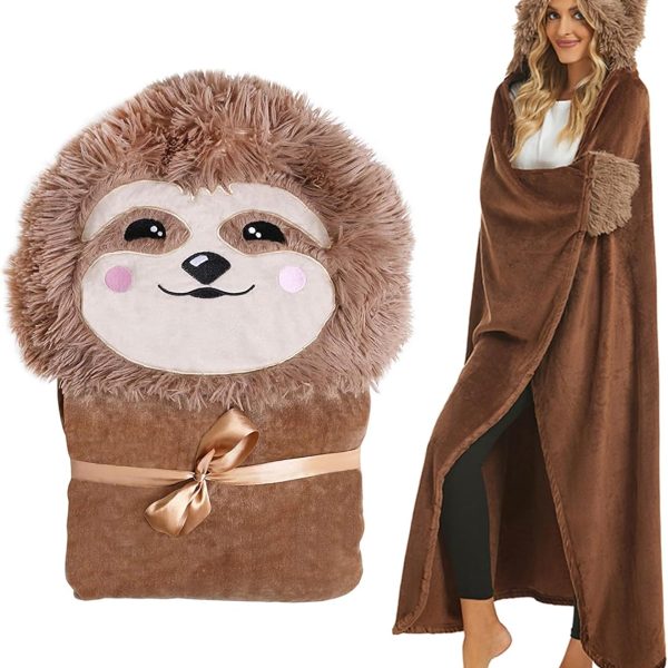 MAKINGTEC Sloth Wearable Hooded Blanket for Adults, Warm and Cozy Oversized Hoodie, Premium Sherpa and Soft Flannel Fleece, Gifts for Women