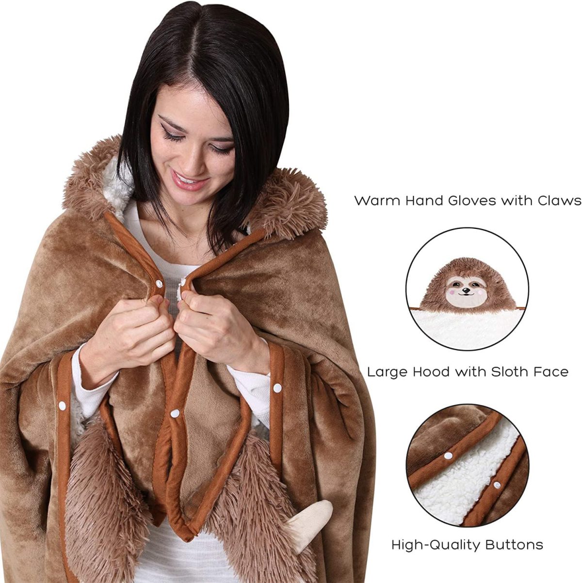 ⁦MAKINGTEC Sloth Wearable Hooded Blanket for Adults, Warm and Cozy Oversized Hoodie, Premium Sherpa and Soft Flannel Fleece, Gifts for Women⁩ - الصورة ⁦2⁩