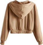 ⁦Verdusa Women's Long Sleeve Drop Shoulder Drawstring Crop Hoodie Sweatshirt Khaki XL, Khaki, X-Large⁩ - الصورة ⁦2⁩
