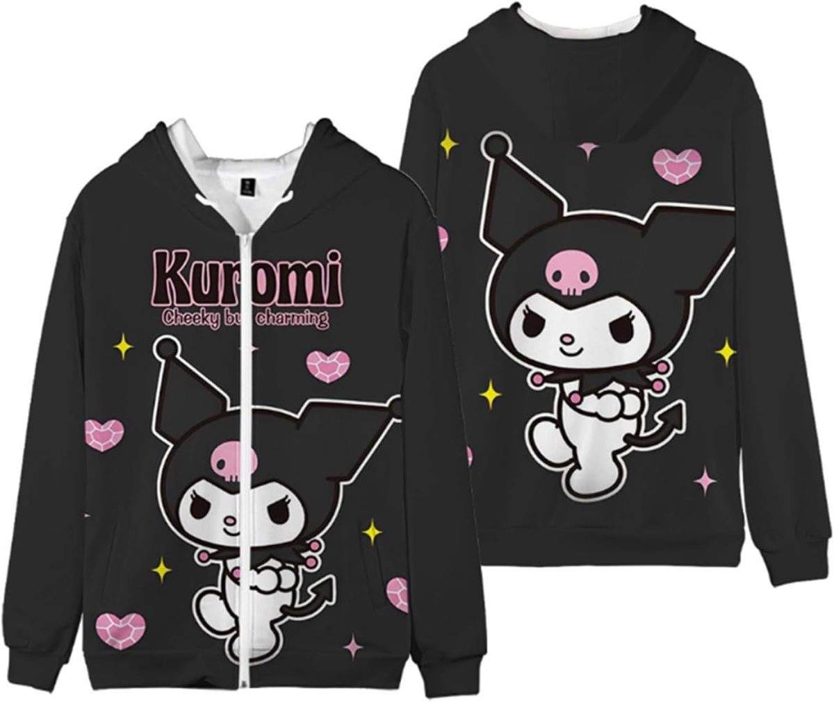 ⁦WANHONGYUE Kuromi Women's Hooded Sweatshirt with Zip and Zip Hoodie in Fleece Sweatshirt for Girls Cartoon Long Sleeve Sports Jacket with Pockets⁩ - الصورة ⁦1⁩