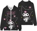 WANHONGYUE Kuromi Women's Hooded Sweatshirt with Zip and Zip Hoodie in Fleece Sweatshirt for Girls Cartoon Long Sleeve Sports Jacket with Pockets