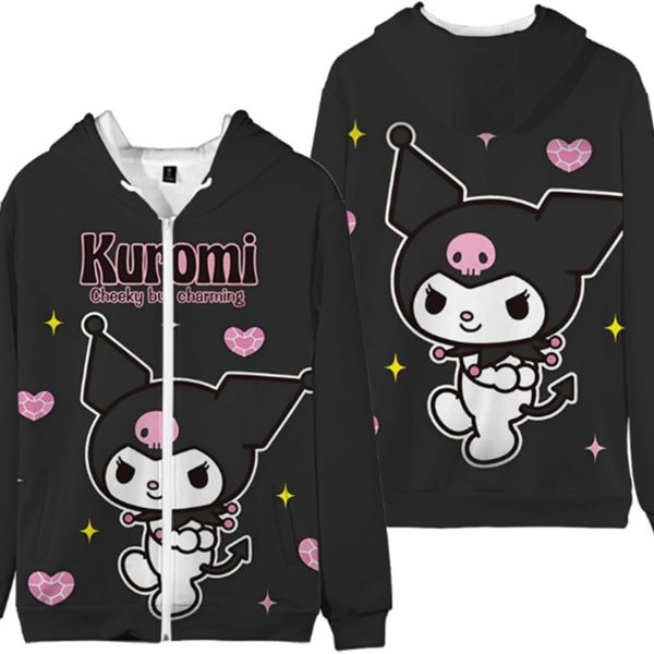 WANHONGYUE Kuromi Women's Hooded Sweatshirt with Zip and Zip Hoodie in Fleece Sweatshirt for Girls Cartoon Long Sleeve Sports Jacket with Pockets