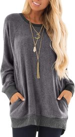 Womens Casual Color Block Long Sleeve Round Neck Pocket T Shirts Blouses Sweatshirts Plus Size Tunic Tops (S-5XL)