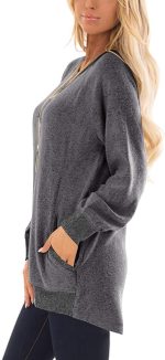 ⁦Womens Casual Color Block Long Sleeve Round Neck Pocket T Shirts Blouses Sweatshirts Plus Size Tunic Tops (S-5XL)⁩ - الصورة ⁦2⁩