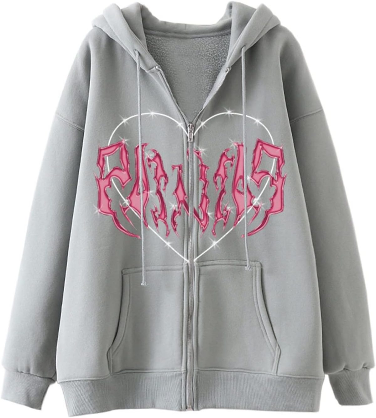 ⁦Womens Oversized Zip Up Hoodie Casual Long Sleeve Y2K Sweatshirt Hoodie Full Zip Jacket Cardigan Top (Color : Gray, Size : X-Large)⁩ - الصورة ⁦1⁩