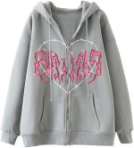Womens Oversized Zip Up Hoodie Casual Long Sleeve Y2K Sweatshirt Hoodie Full Zip Jacket Cardigan Top (Color : Gray, Size : X-Large)
