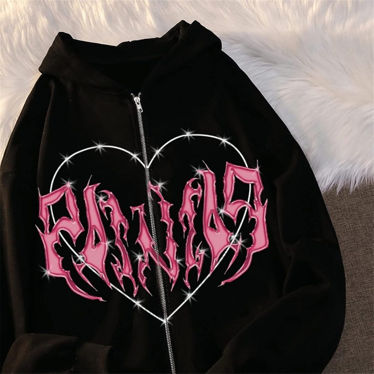 ⁦Womens Oversized Zip Up Hoodie Casual Long Sleeve Y2K Sweatshirt Hoodie Full Zip Jacket Cardigan Top (Color : Black, Size : Large)⁩ - الصورة ⁦2⁩