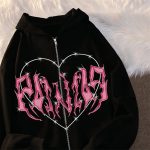 ⁦Womens Oversized Zip Up Hoodie Casual Long Sleeve Y2K Sweatshirt Hoodie Full Zip Jacket Cardigan Top (Color : Black, Size : Large)⁩ - الصورة ⁦2⁩