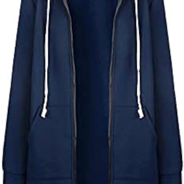 YQWHL Stretchable Comfortable Women Long Sleeve Hoodie Sweatshirts, Casual Loose Hooded Coat Zipper with 2 Front Pockets Plus Sizes Small to XXXXXL (UK 6YQWHL 22) (Blue,S)