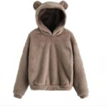 ZFLY Women Plush Teddy Bear Fleece Outwear Coat Hooded Cartoon Sweatshirt Hoodie Hooded Sweater With Ears (Color : Brown, Size : X-Large)