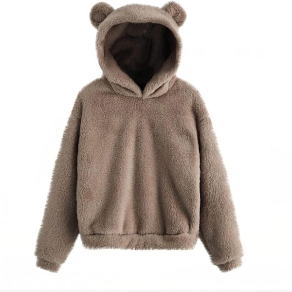 ZFLY Women Plush Teddy Bear Fleece Outwear Coat Hooded Cartoon Sweatshirt Hoodie Hooded Sweater With Ears (Color : Brown, Size : X-Large)