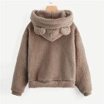 ⁦ZFLY Women Plush Teddy Bear Fleece Outwear Coat Hooded Cartoon Sweatshirt Hoodie Hooded Sweater With Ears (Color : Brown, Size : X-Large)⁩ - الصورة ⁦2⁩