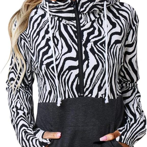 ZGMCGD Women's Half Zip Color Block Sweatshirt Hoodies Drawstring Pullover Tops with Pockets
