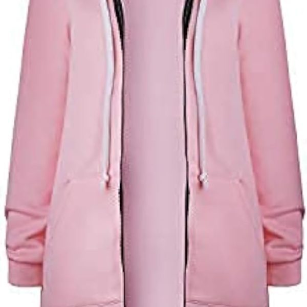YQWHL Stretchable Comfortable Women Long Sleeve Hoodie Sweatshirts, Casual Loose Hooded Coat Zipper with 2 Front Pockets Plus Sizes Small to XXXXXL (UK 6YQWHL 22) (Pink,2XL)