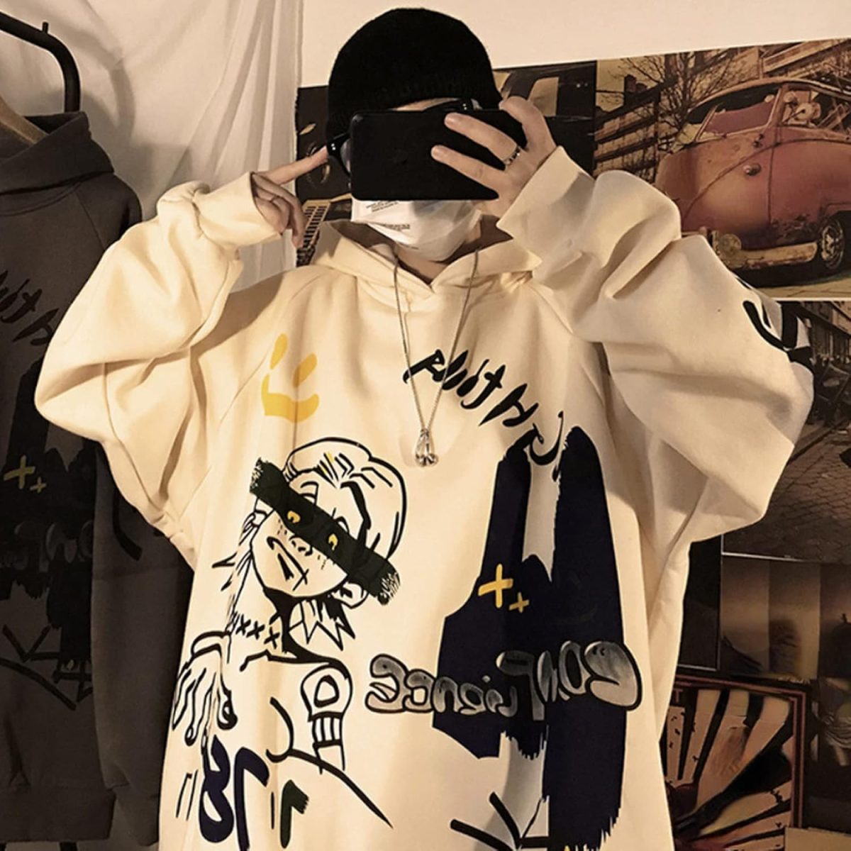⁦Men Women Y2K Hoodie Harajuku Anime Alt Grunge Emo Dark Academia Punk Weirdcore Alternative Gothic Top Grafitti E-boy⁩ - الصورة ⁦3⁩
