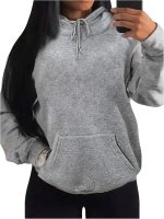 ⁦GORGLITTER Women's Drop Shoulder Drawstring Hoodie Long Sleeve Pullover Sweatshirt Grey L⁩ - الصورة ⁦3⁩