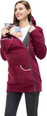 ⁦MaisMa Women's Fleece Zip Up Maternity Kangaroo Baby Carrier Hoodie Sweatshirt Jacket⁩ - الصورة ⁦4⁩