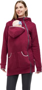 ⁦MaisMa Women's Fleece Zip Up Maternity Kangaroo Baby Carrier Hoodie Sweatshirt Jacket⁩ - الصورة ⁦6⁩