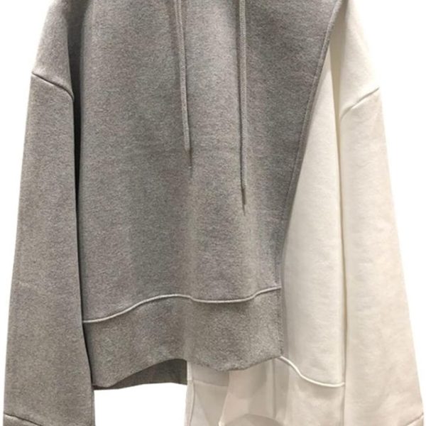 SKYWOK Women's Hoodies Patchwork Hit Color Women's Sweatshirt Hooded Long Sleeve Plus Size Asymmetric Sweatshirts Female Clothes Fashion (Size : L(Asian Size))