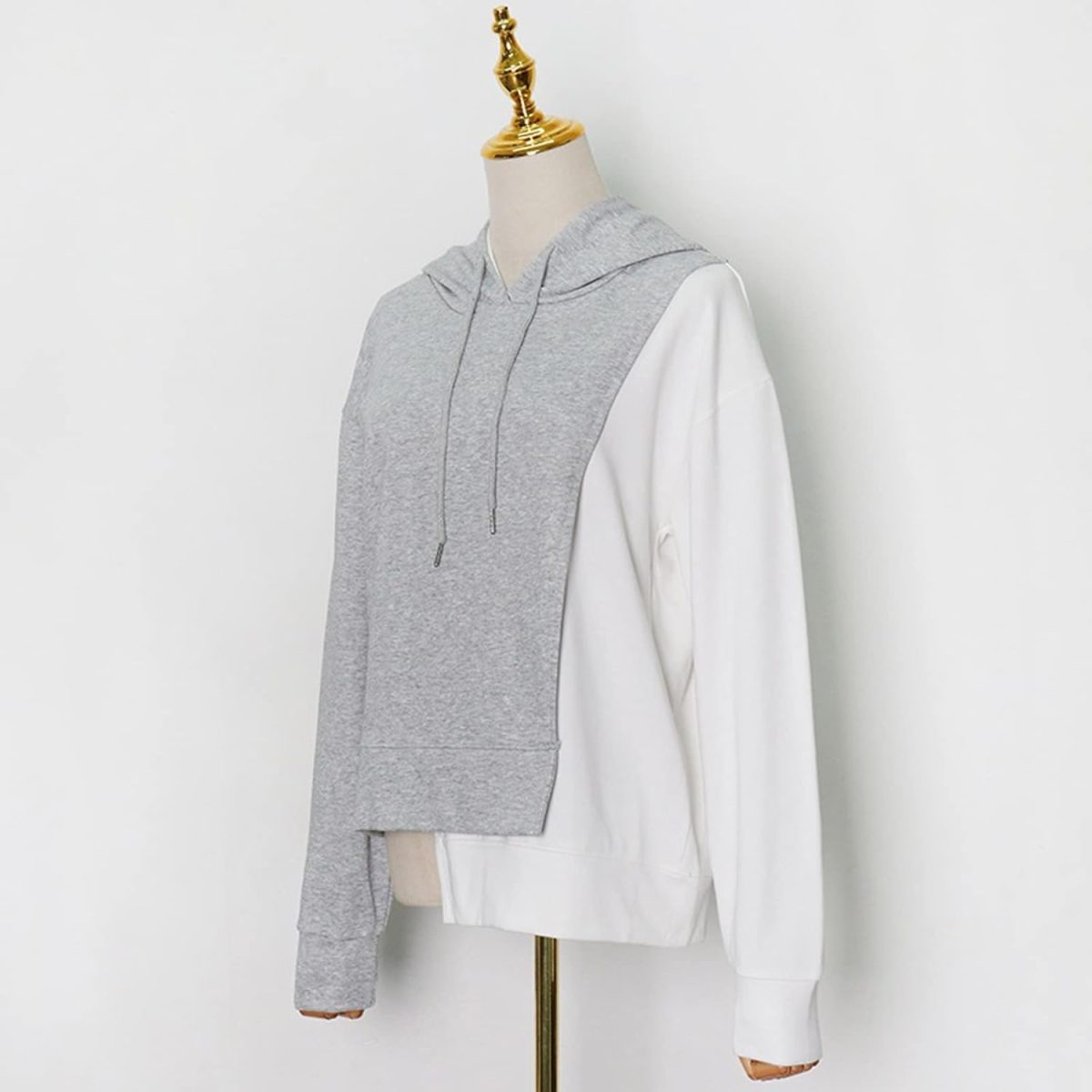 ⁦SKYWOK Women's Hoodies Patchwork Hit Color Women's Sweatshirt Hooded Long Sleeve Plus Size Asymmetric Sweatshirts Female Clothes Fashion (Size : L(Asian Size))⁩ - الصورة ⁦6⁩