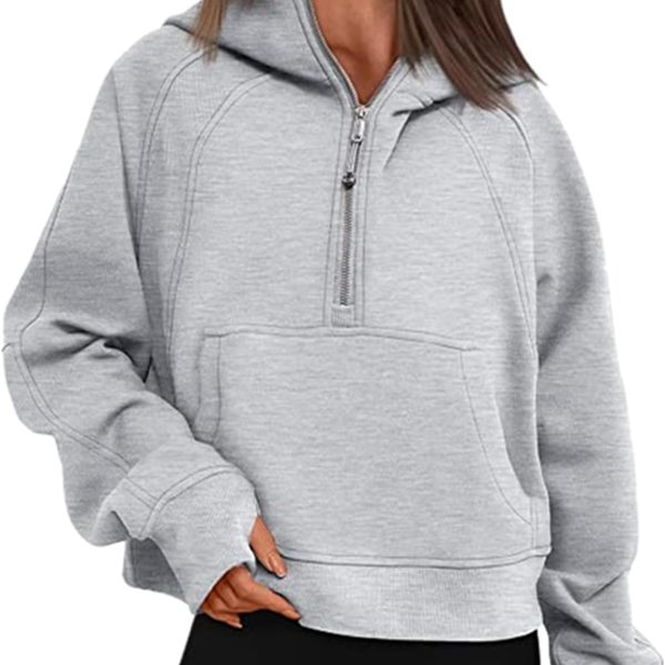 CXTHPFC Womens Sweatshirts Half Zip Cropped Pullover Fleece Quarter Zipper Hoodies Fall Outfits Winter Clothes Y2k Clothes