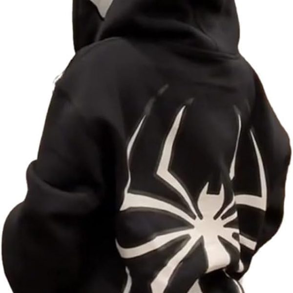 CheJooe Women's Spider Print Zip Up Hoodie Y2K Oversized Long Sleeve Sweatshirt Grunge Vintage Pullover Sweatshirt Gothic Harajuku Streetwear Winter Fall autumn (Color : Black, Size : M)