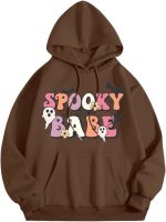 ⁦CheJooe Women Halloween Hoodies Oversized Funny Ghost Print Hooded Sweatshirt Loose Pullover Fall Festival Cute Coat With Pocket(A01 Brown,L)⁩ - الصورة ⁦3⁩