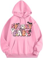 ⁦CheJooe Women Halloween Hoodies Oversized Funny Ghost Print Hooded Sweatshirt Loose Pullover Fall Festival Cute Coat With Pocket(A02 Pink,L)⁩ - الصورة ⁦3⁩