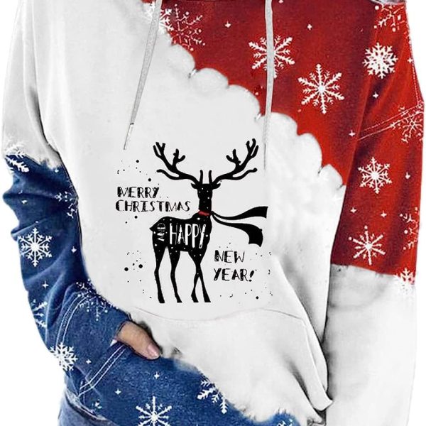 ZONEEAKO Merry Christmas Hoodie for Women,Casual Christmas Holiday Long Sleeve Sweatshirts with Snowman/Elk 2D Print Pullover Tops with Pocket,S-2XL (Color : Black, Size : XL)
