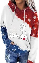 ZONEEAKO Merry Christmas Hoodie for Women,Casual Christmas Holiday Long Sleeve Sweatshirts with Snowman/Elk 2D Print Pullover Tops with Pocket,S-2XL (Color : Green, Size : XXL)