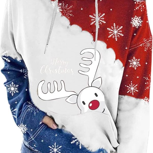 ZONEEAKO Merry Christmas Hoodie for Women,Casual Christmas Holiday Long Sleeve Sweatshirts with Snowman/Elk 2D Print Pullover Tops with Pocket,S-2XL (Color : Green, Size : XXL)