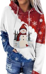 ZONEEAKO Merry Christmas Hoodie for Women,Casual Christmas Holiday Long Sleeve Sweatshirts with Snowman/Elk 2D Print Pullover Tops with Pocket,S-2XL (Color : Green, Size : L)