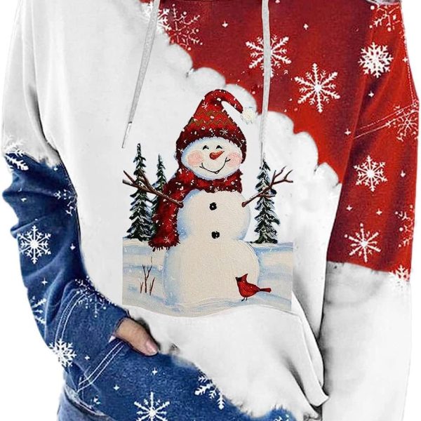 ZONEEAKO Merry Christmas Hoodie for Women,Casual Christmas Holiday Long Sleeve Sweatshirts with Snowman/Elk 2D Print Pullover Tops with Pocket,S-2XL (Color : Green, Size : L)