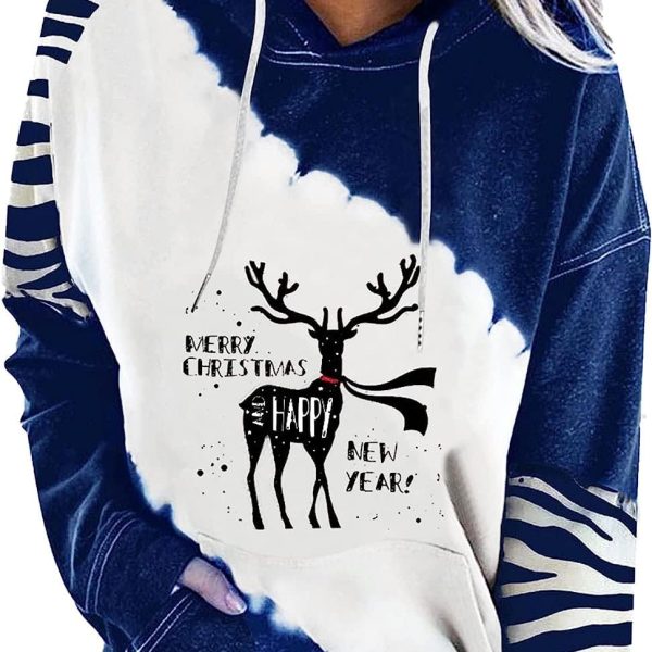 ZONEEAKO Merry Christmas Hoodie for Women,Casual Christmas Holiday Long Sleeve Sweatshirts with Snowman/Elk 2D Print Pullover Tops with Pocket,S-2XL (Color : Black, Size : XXL)