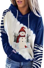 ZONEEAKO Merry Christmas Hoodie for Women,Casual Christmas Holiday Long Sleeve Sweatshirts with Snowman/Elk 2D Print Pullover Tops with Pocket,S-2XL (Color : Green, Size : XXL)
