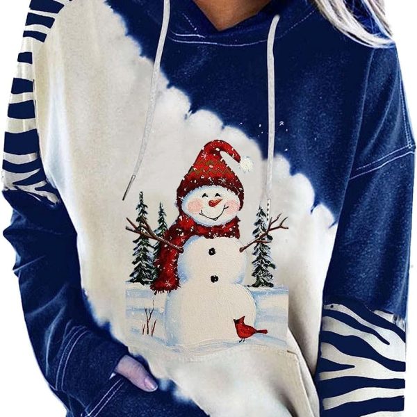 ZONEEAKO Merry Christmas Hoodie for Women,Casual Christmas Holiday Long Sleeve Sweatshirts with Snowman/Elk 2D Print Pullover Tops with Pocket,S-2XL (Color : Green, Size : XXL)