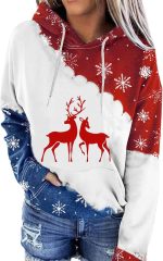ZONEEAKO Merry Christmas Hoodie for Women,Casual Christmas Holiday Long Sleeve Sweatshirts with Snowman/Elk 2D Print Pullover Tops with Pocket,S-2XL (Color : Green, Size : XL)