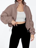 ⁦AUTOMET Womens Fleece Jackets Zip Up Oversized Sweatshirts Winter Clothes Long Sleeve Crop Sherpa Fall Outfits Fashion⁩ - الصورة ⁦4⁩