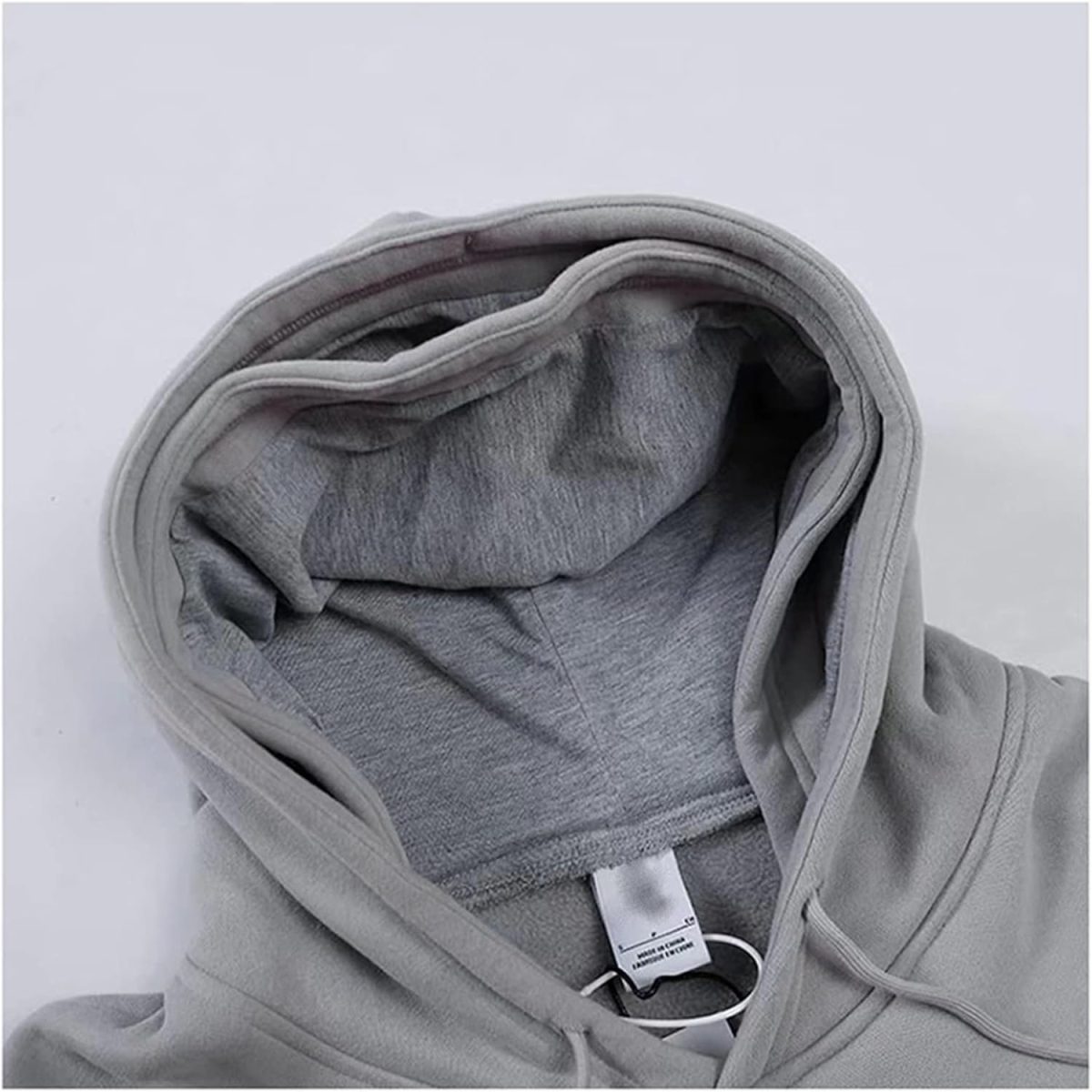 ⁦Double Hooded Athletic Hoodies Fake 2 Hat Pieces Letter Embroidery Sweatshirt Grey with Pockets Casual Oversize Jumpers Coat⁩ - الصورة ⁦3⁩