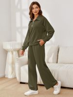 ⁦Glamaker Womens 2 Piece Outfits Sweatsuit Set Oversized Half Zip Sweatshirt Wide Leg Sweatpants Lounge Set Tracksuit⁩ - الصورة ⁦3⁩