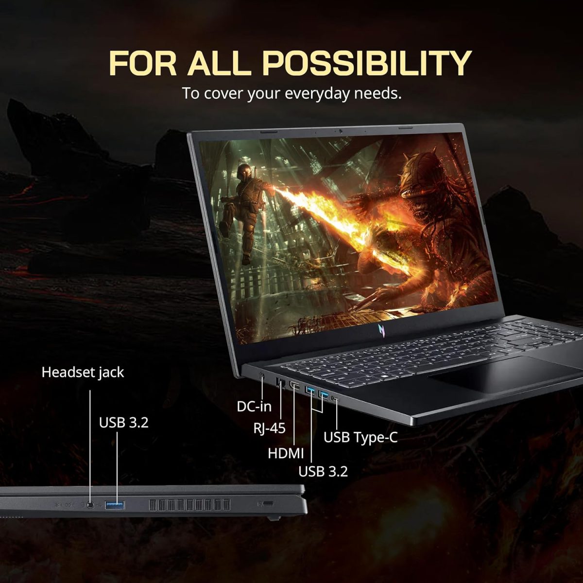 ⁦acer Nitro 15.6" FHD IPS 144Hz Gaming Laptop, Intel i7-13620H, 16GB DDR5, 512GB SSD, NVIDIA GeForce RTX 4060, Keyboard Backlight, Wi-Fi 6, HD Webcam, Windows 11 Home, Black, 256GB Docking Station Set⁩ - الصورة ⁦8⁩