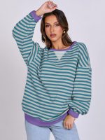 ⁦ANRABESS Women Striped Oversized Sweatshirt Long Sleeve Crewneck Hoodies Shirts 2024 Fall Pullover Top Trendy Preppy Clothes⁩ - الصورة ⁦4⁩