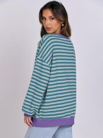⁦ANRABESS Women Striped Oversized Sweatshirt Long Sleeve Crewneck Hoodies Shirts 2024 Fall Pullover Top Trendy Preppy Clothes⁩ - الصورة ⁦5⁩