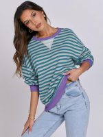 ⁦ANRABESS Women Striped Oversized Sweatshirt Long Sleeve Crewneck Hoodies Shirts 2024 Fall Pullover Top Trendy Preppy Clothes⁩ - الصورة ⁦6⁩