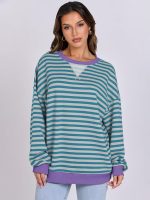 ⁦ANRABESS Women Striped Oversized Sweatshirt Long Sleeve Crewneck Hoodies Shirts 2024 Fall Pullover Top Trendy Preppy Clothes⁩ - الصورة ⁦7⁩