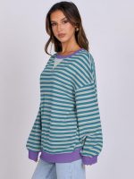 ⁦ANRABESS Women Striped Oversized Sweatshirt Long Sleeve Crewneck Hoodies Shirts 2024 Fall Pullover Top Trendy Preppy Clothes⁩ - الصورة ⁦8⁩